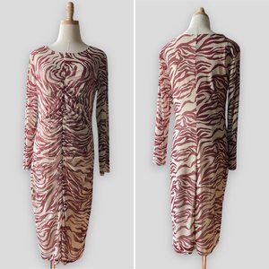 Kate and Lily Zebra Print Ruched Long Sleeve Midi Dress